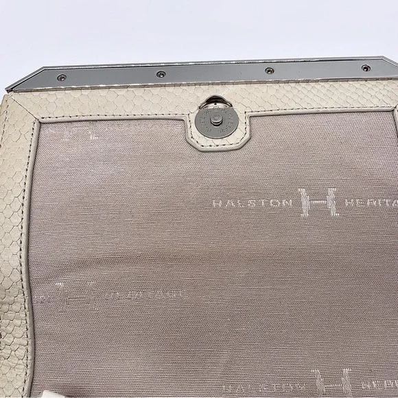 VINTAGE HALSTON Heritage Crossbody Bag Beige Snake Embossed Leather Hand… - Picture 11 of 16